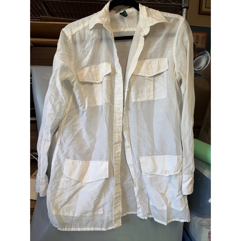 Lauren Ralph Lauren‎ White Utility Button Down Shirt Sheer Safari Jacket Small